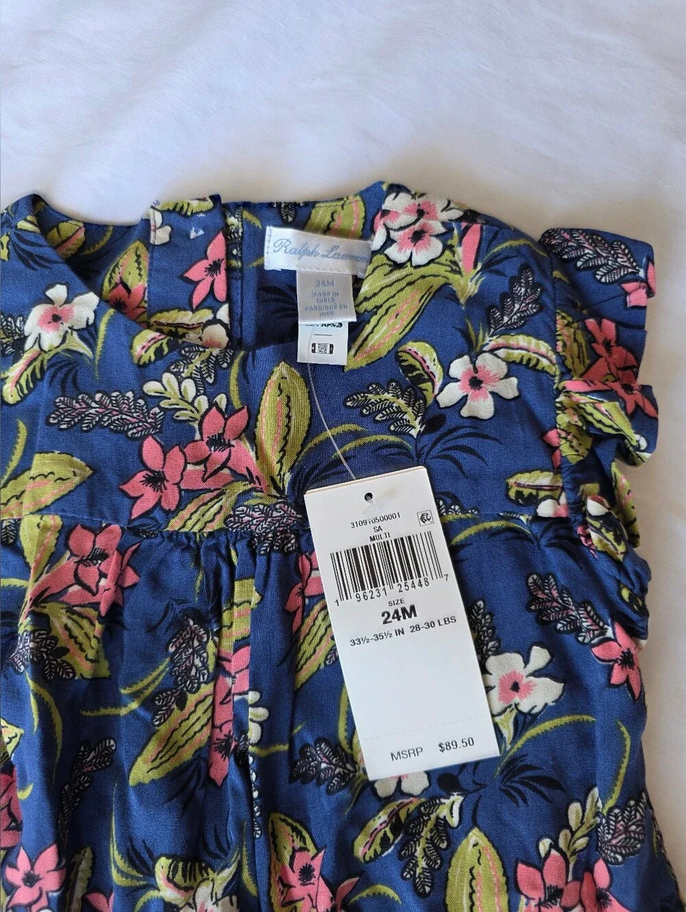 Ralph Lauren Navy Floral Romper with Pink & Green Accents